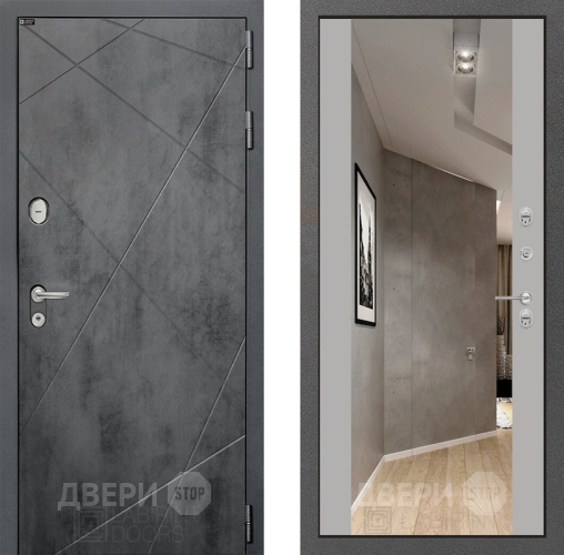 Входная металлическая Дверь Лабиринт (LABIRINT) Лофт Зеркало Максимум Грей софт в Электрогорске