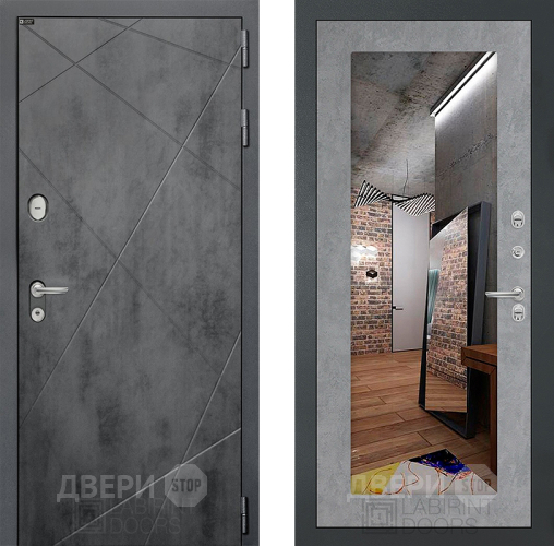 Входная металлическая Дверь Лабиринт (LABIRINT) Лофт Зеркало 18 Бетон светлый в Электрогорске