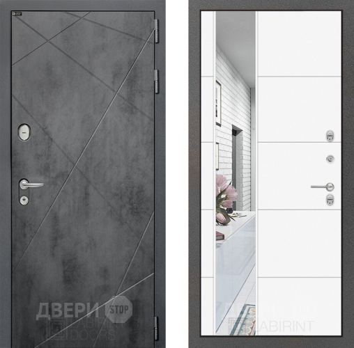 Входная металлическая Дверь Лабиринт (LABIRINT) Лофт Зеркало 19 Белый софт в Электрогорске