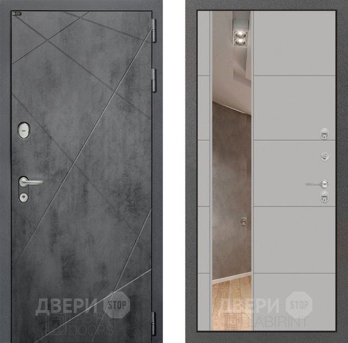 Входная металлическая Дверь Лабиринт (LABIRINT) Лофт Зеркало 19 Грей софт в Электрогорске