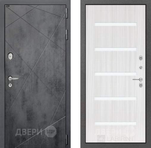 Входная металлическая Дверь Лабиринт (LABIRINT) Лофт 01 Сандал белый в Электрогорске
