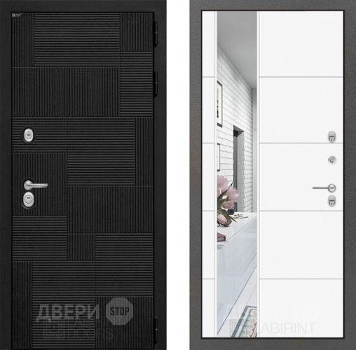 Входная металлическая Дверь Лабиринт (LABIRINT) Pazl Зеркало 19 Белый софт в Электрогорске