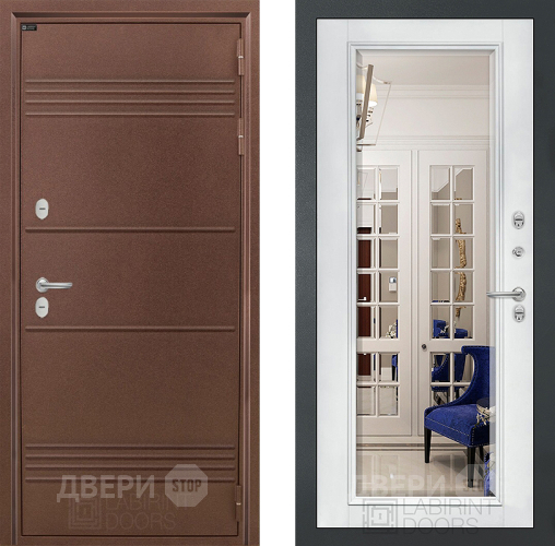 Дверь Лабиринт (LABIRINT) Термо Лайт Зеркало Фацет с багетом Белый софт в Электрогорске