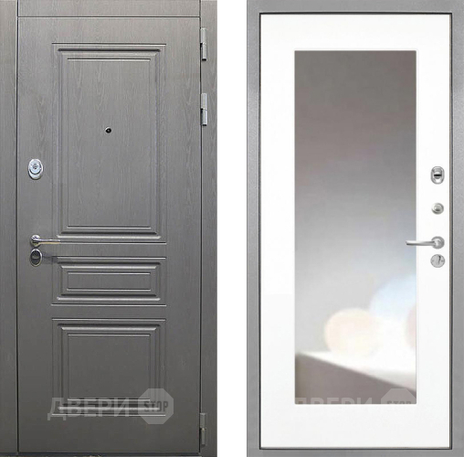 Входная металлическая Дверь Интекрон (INTECRON) Брайтон Графит ФЛЗ-120-М Зеркало Белый матовый в Электрогорске
