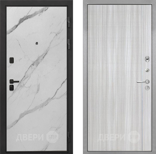 Входная металлическая Дверь Интекрон (INTECRON) Профит Black Мрамор Арктик В-07 с молдингом Сандал белый в Электрогорске