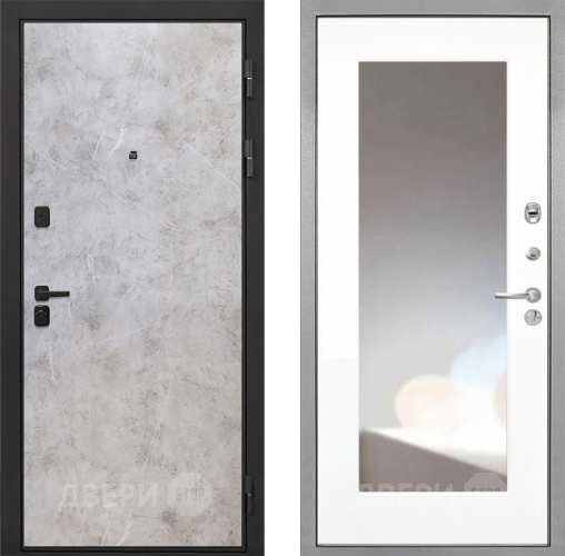 Входная металлическая Дверь Интекрон (INTECRON) Профит Black Мрамор Светлый ФЛЗ-120-М Зеркало Белый матовый в Электрогорске
