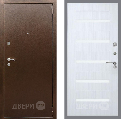 Входная металлическая Дверь Рекс (REX) 1А Медный Антик СБ-14 стекло белое Сандал белый в Электрогорске