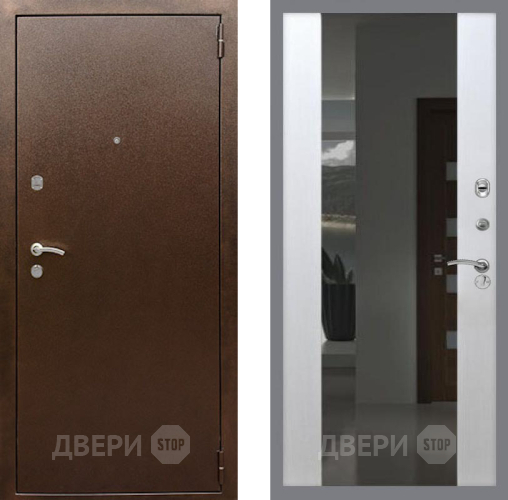 Входная металлическая Дверь Рекс (REX) 1А Медный Антик СБ-16 Зеркало Белый ясень в Электрогорске