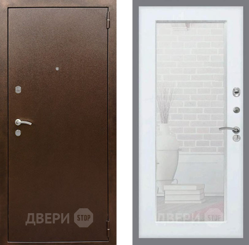 Дверь Рекс (REX) 1А Медный Антик Зеркало Пастораль Белый ясень в Электрогорске