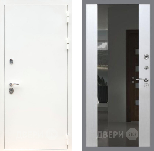 Входная металлическая Дверь Рекс (REX) 5 Белая Шагрень СБ-16 Зеркало Белый ясень в Электрогорске