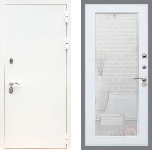 Входная металлическая Дверь Рекс (REX) 5 Белая Шагрень Зеркало Пастораль Белый ясень в Электрогорске