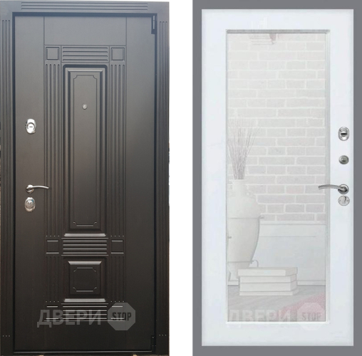 Входная металлическая Дверь Рекс (REX) 9 Зеркало Пастораль Белый ясень в Электрогорске