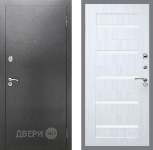 Дверь Рекс (REX) 2А Серебро Антик СБ-14 стекло белое Сандал белый в Электрогорске