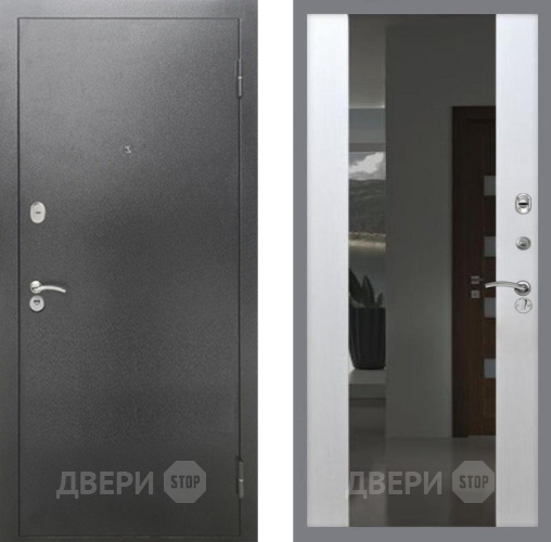 Дверь Рекс (REX) 2А Серебро Антик СБ-16 Зеркало Белый ясень в Электрогорске