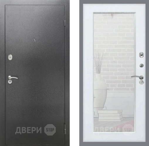 Входная металлическая Дверь Рекс (REX) 2А Серебро Антик Зеркало Пастораль Белый ясень в Электрогорске