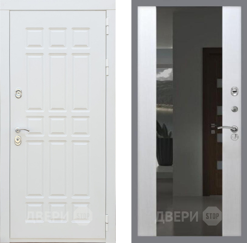 Входная металлическая Дверь Рекс (REX) 8 Силк Сноу СБ-16 Зеркало Белый ясень в Электрогорске