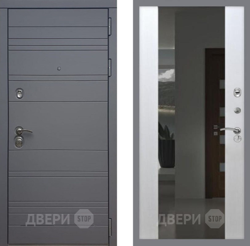 Дверь Рекс (REX) 14 силк титан СБ-16 Зеркало Белый ясень в Электрогорске