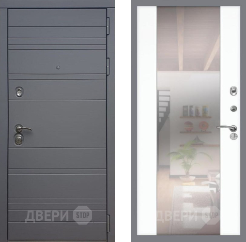Входная металлическая Дверь Рекс (REX) 14 силк титан СБ-16 Зеркало Силк Сноу в Электрогорске