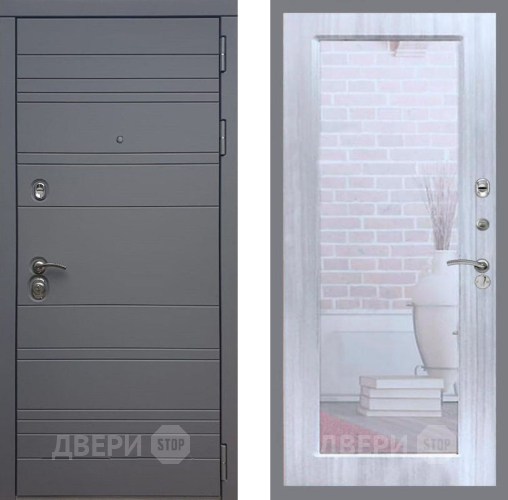 Входная металлическая Дверь Рекс (REX) 14 силк титан Зеркало Пастораль Сандал белый в Электрогорске