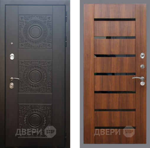 Входная металлическая Дверь Рекс (REX) 10 СБ-14 стекло черное Орех бренди в Электрогорске