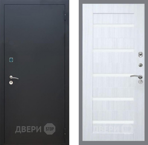 Входная металлическая Дверь Рекс (REX) 1A Черный Муар СБ-14 стекло белое Сандал белый в Электрогорске