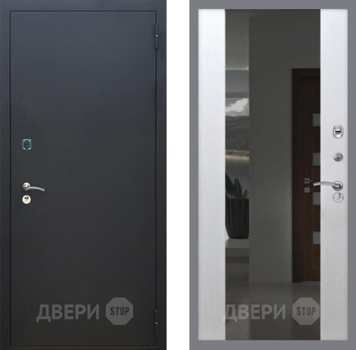 Дверь Рекс (REX) 1A Черный Муар СБ-16 Зеркало Белый ясень в Электрогорске