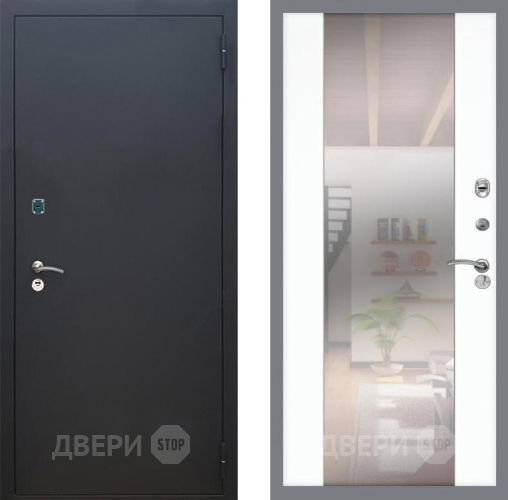 Входная металлическая Дверь Рекс (REX) 1A Черный Муар СБ-16 Зеркало Силк Сноу в Электрогорске