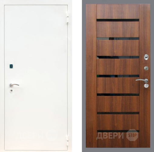 Входная металлическая Дверь Рекс (REX) 1А Белая шагрень СБ-14 стекло черное Орех бренди в Электрогорске