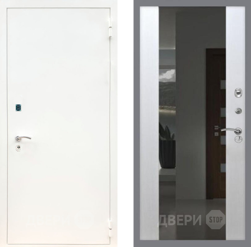 Дверь Рекс (REX) 1А Белая шагрень СБ-16 Зеркало Белый ясень в Электрогорске