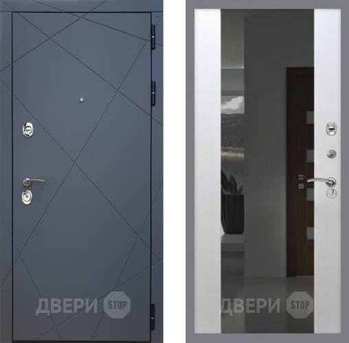Входная металлическая Дверь Рекс (REX) 13 Силк Титан СБ-16 Зеркало Белый ясень в Электрогорске
