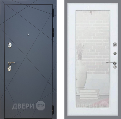 Входная металлическая Дверь Рекс (REX) 13 Силк Титан Зеркало Пастораль Белый ясень в Электрогорске
