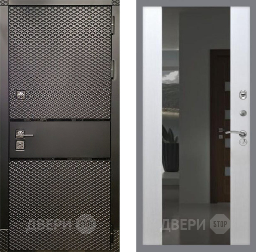 Входная металлическая Дверь Рекс (REX) 15 Черный Кварц СБ-16 Зеркало Белый ясень в Электрогорске