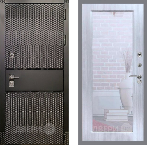 Входная металлическая Дверь Рекс (REX) 15 Черный Кварц Зеркало Пастораль Сандал белый в Электрогорске