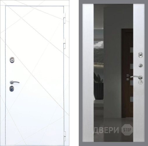 Входная металлическая Дверь Рекс (REX) 13 Силк Сноу СБ-16 Зеркало Белый ясень в Электрогорске
