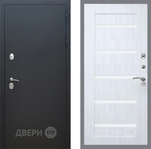 Входная металлическая Дверь Рекс (REX) 5 Черный Муар СБ-14 стекло белое Сандал белый в Электрогорске