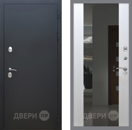 Дверь Рекс (REX) 5 Черный Муар СБ-16 Зеркало Белый ясень в Электрогорске