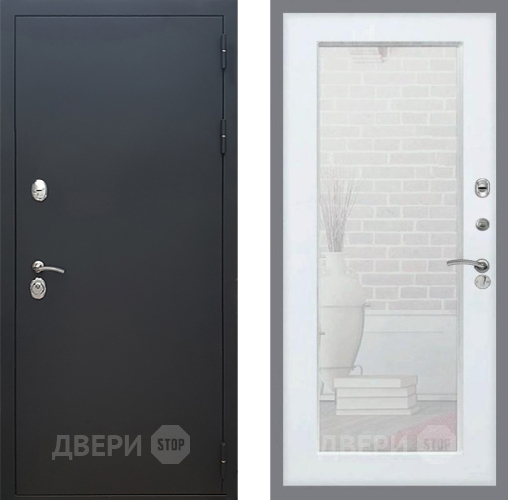 Входная металлическая Дверь Рекс (REX) 5 Черный Муар Зеркало Пастораль Белый ясень в Электрогорске