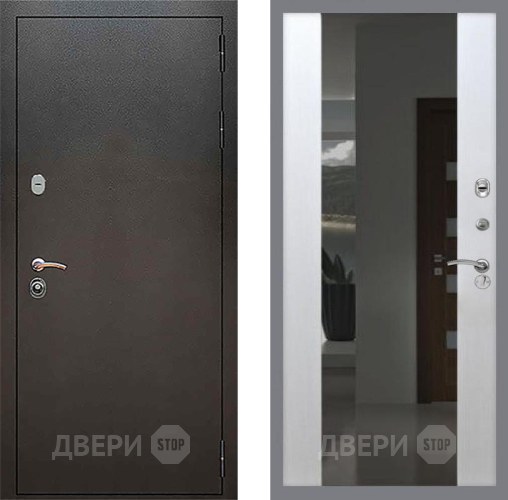 Входная металлическая Дверь Рекс (REX) 5 Серебро Антик СБ-16 Зеркало Белый ясень в Электрогорске
