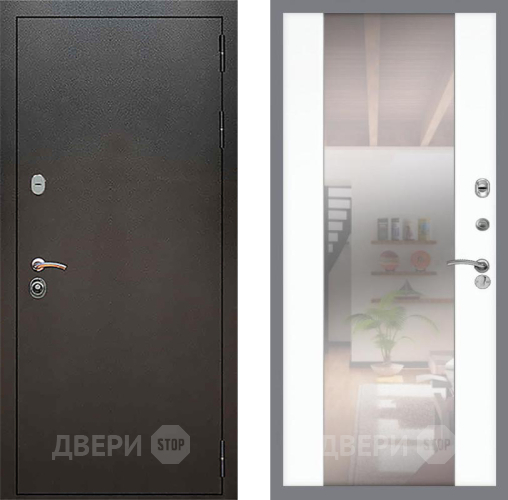 Входная металлическая Дверь Рекс (REX) 5 Серебро Антик СБ-16 Зеркало Силк Сноу в Электрогорске