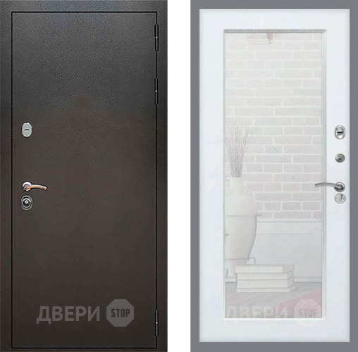 Входная металлическая Дверь Рекс (REX) 5 Серебро Антик Зеркало Пастораль Белый ясень в Электрогорске