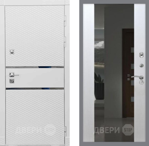 Входная металлическая Дверь Рекс (REX) 15 Силк Сноу СБ-16 Зеркало Белый ясень в Электрогорске