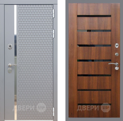 Входная металлическая Дверь Рекс (REX) 24 СБ-14 стекло черное Орех бренди в Электрогорске