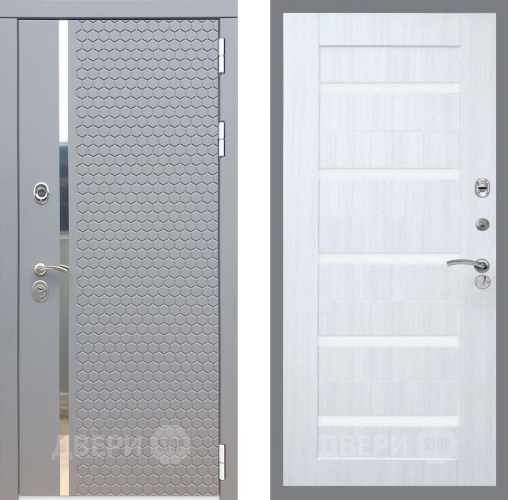 Входная металлическая Дверь Рекс (REX) 24 СБ-14 стекло белое Сандал белый в Электрогорске