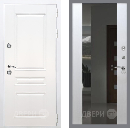 Дверь Рекс (REX) Премиум-н Силк Сноу СБ-16 Зеркало Белый ясень в Электрогорске