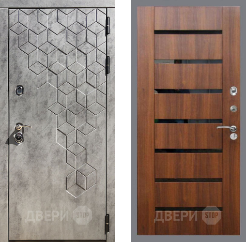 Входная металлическая Дверь Рекс (REX) 23 СБ-14 стекло черное Орех бренди в Электрогорске