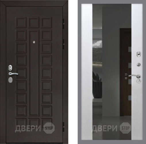 Входная металлическая Дверь Рекс (REX) Сенатор Cisa СБ-16 Зеркало Белый ясень в Электрогорске